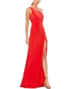 Mac Duggal Womens One Shoulder Ruched Evening Dress In Red