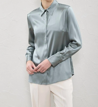 Peserico Button-down Satin Shirt In Green