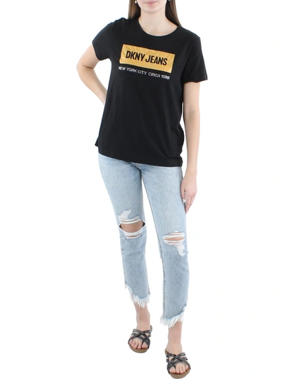 Dkny Jeans Womens Graphic Metallic Graphic T-shirt In Black