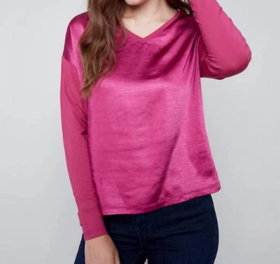 Charlie B Satin Jersey Knit Top In Amethyst In Pink