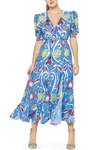 De Loreta Izula Wrap Dress Roco Celeste In Blue Multi In Multi