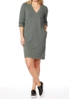 Bobi Sleeve Tab V-neck Dress In Black In Black
