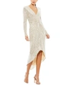 Mac Duggal Ieena Sequin Knotted Midi Dress In Grey
