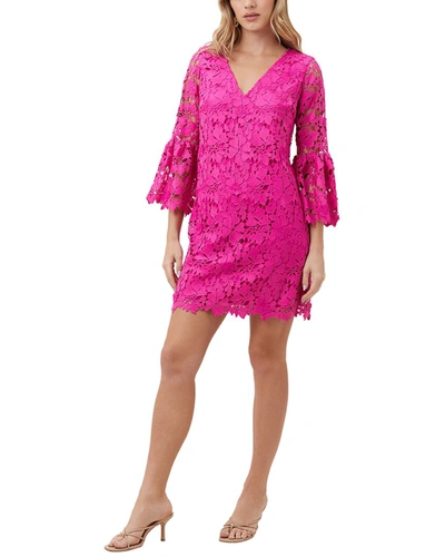 Trina Turk Smolder Bell-sleeve Floral Lace Mini Dress In Pink