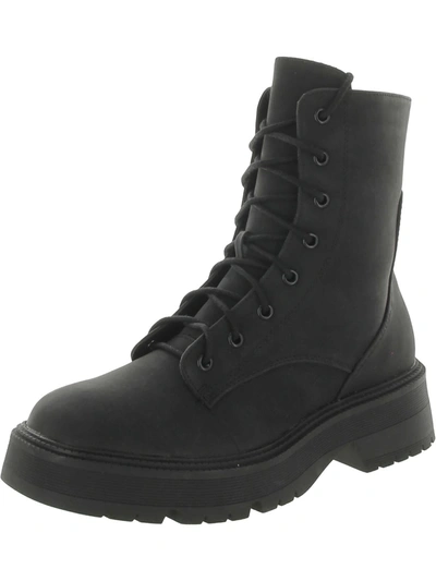 Mia Womens Faux Leather Platform Combat & Lace-up Boots In Black