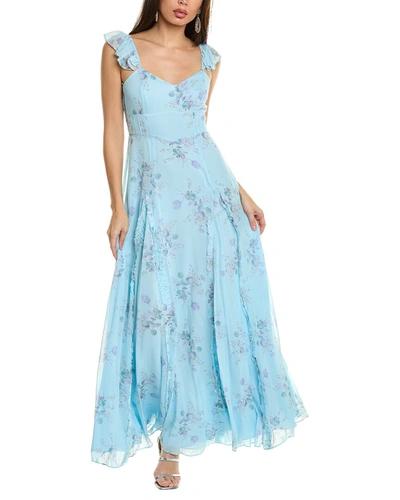 Loveshackfancy Tulonne Ruffled Floral-print Georgette Maxi Dress In Blue
