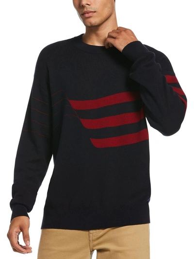 Perry Ellis Mens Striped Crewneck Crewneck Sweater In Blue