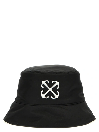 Off-white Polyester Bucket Hat With Wide Brim And Contrasting Arrow Embroidery In Black