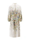 Zimmermann Matchmaker Floral Belted Linen Midi Dress