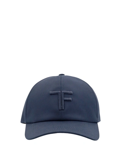 Tom Ford Embroidered Canvas And Leather Cap In Blue