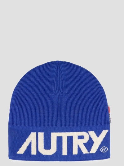 Autry Intarsia-logo Knit Beanie In Blue