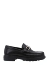 FERRAGAMO LEATHER LOAFER WITH GANCINI METAL DETAIL