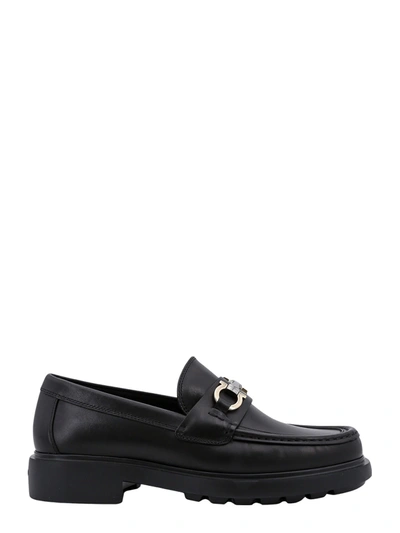 FERRAGAMO LEATHER LOAFER WITH GANCINI METAL DETAIL