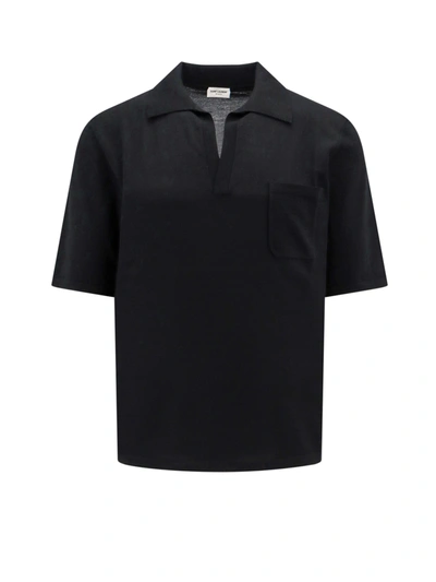 Saint Laurent Man Cassandre Man Black Polo Shirts