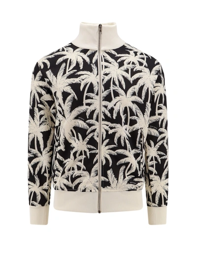 Palm Angels Palm-print Zip-front Track Jacket In Black,off White