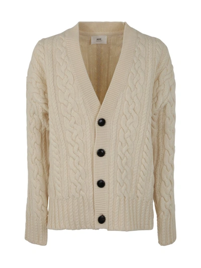 Ami Alexandre Mattiussi Ami Paris Cable Knitted Cardigan Clothing In White