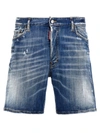 Dsquared2 'marine' Blue Bermuda Shorts With Logo Patch In Stretch Cotton Denim Man In Blue