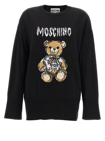 Moschino Teddy Bear Sweater, Cardigans Black In Negro
