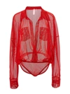 Norma Kamali Oversized Mesh Shirt Bodsuit In Red
