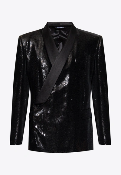 Dolce & Gabbana All-over Sequined Blazer In Black