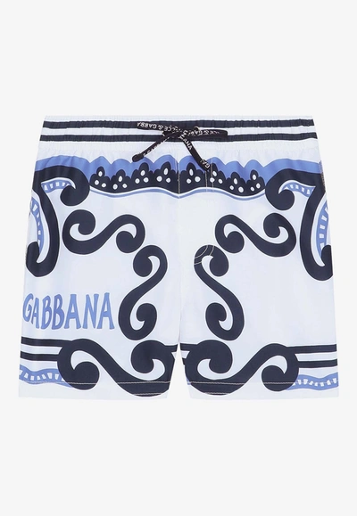 Dolce & Gabbana Baby Boys White Marina Swim Shorts In Multicolor