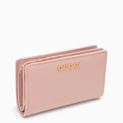 Gucci Pink Leather Wallet With Zip And Logo In Burgundy