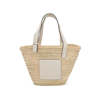 Loewe Medium Palm Leaf And Calfskin Basket Bag In Neutral