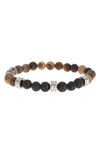 HMY JEWELRY 18K GOLD PLATE TIGER'S EYE & BLACK LAVA BEAD BRACELET