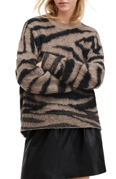 Allsaints Tessa Tiger Stripe Jacquard Sweater In Brown/black