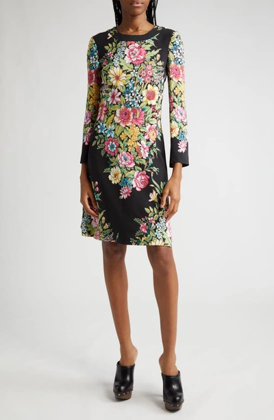 Etro Floral-print Long-sleeve Minidress In Print Floral Black