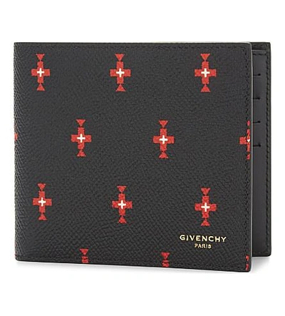 Givenchy Totem Cross Leather Billfold Wallet In Black/red