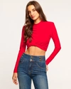 Ramy Brook Jolie Ruched Mock Neck Crop Top In Soiree Red