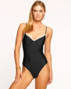 Ramy Brook Addisyn Crochet Trim One Piece Swimsuit In Black White Crochet Trim