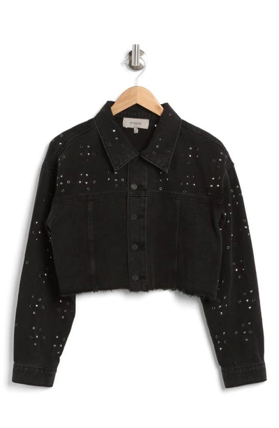 Hudson Women's Grommeted Cropped Denim Jacket In Black Glitter