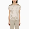 Brunello Cucinelli Elegant Stretch Silk Satin T-shirt With Jewel Accent In Purple