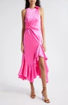 Cinq À Sept Flower-detail Silk Midi Dress In Electric Pink