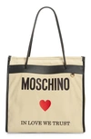 MOSCHINO IN LOVE WE TRUST CANVAS TOTE BAG