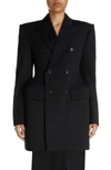 BALENCIAGA CLINCHED HOURGLASS DOUBLE BREASTED WOOL GABARDINE BLAZER