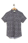 REPORT COLLECTION REPORT COLLECTION LEAF PRINT SHORT SLEEVE STRETCH BUTTON-UP SHIRT