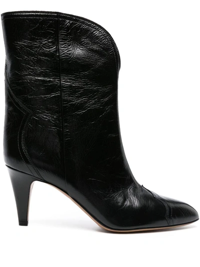 Isabel Marant Dytho Crinkled Glossed-leather Ankle Boots In Black