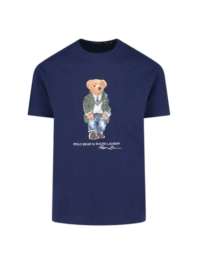 Polo Ralph Lauren Printed Cotton T-shirt In Navy