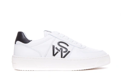 Stuart Weitzman Leather Sw Courtside Logo Sneakers In White