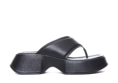 Vic Matie Black Leather Thong Sandals