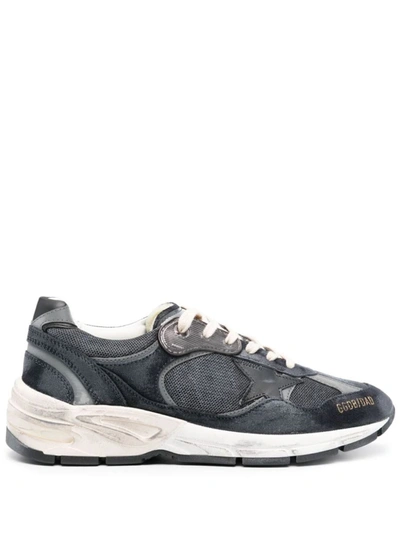 Golden Goose Running Dad Distressed Scuba And Leather-trimmed Mesh And Suede Sneakers In Dark Blue/silver/black