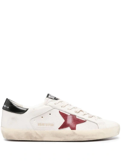 Golden Goose Super-star Net And Leather Upper Suede Star Shiny In White/pomegranate/black