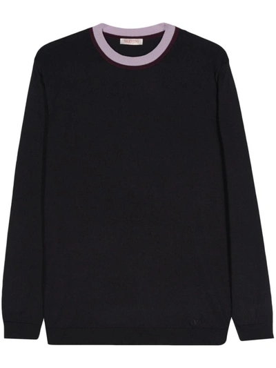 Valentino Vlogo Striped-neck Jumper In Black