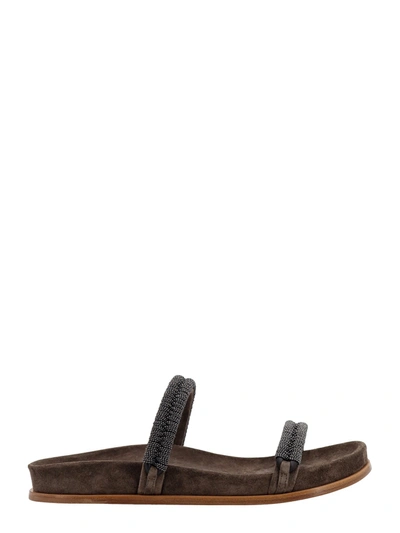 Brunello Cucinelli Monili Two Band Slide Sandals In C8769 Brown