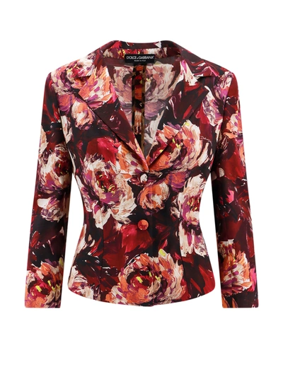 Dolce & Gabbana Floral-print Fitted-waistline Blazer In Multi