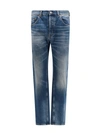 SAINT LAURENT BIOLOGIC COTTON JEANS WITH BACK LOGO PATCH