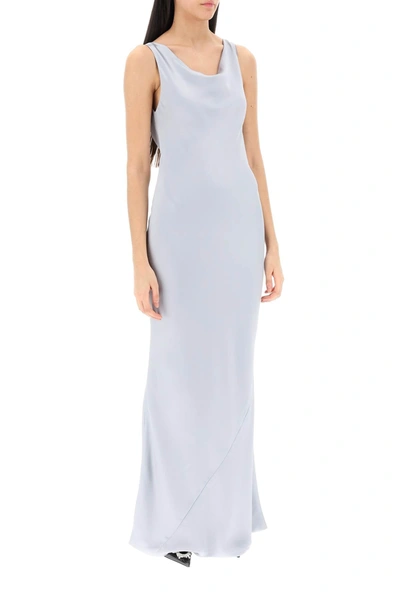 Norma Kamali Maria Satin Cowl Neck Gown In Silver